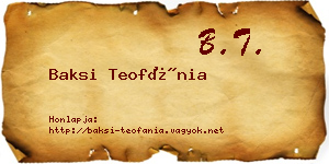 Baksi Teofánia névjegykártya
